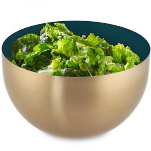 Saladier inox, lot de 4, 1 litre, m&eacute;langeur pour cuisiner et pour le service, diam&egrave;tre 15 cm, cul de poule, vert/dor&eacute;