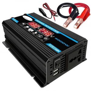 Convertisseur 12V 220V Pur Sinus 4000W Onduleur &agrave; Onde Sinuso&iuml;dale Pure Transformateur avec T&eacute;l&eacute;commande & Double AC Prises de Courant pour RV