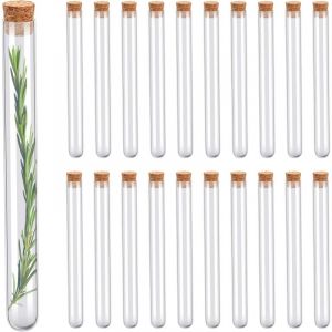 20x Tube &agrave; Essai en Verre 15ml avec Bouchon en Li&egrave;ge Contenant &agrave; Drag&eacute;es, Bonbons, Fleurs et &Eacute;pices D&eacute;coration et Souvenirs de Bapt&ecirc;me, Mariage