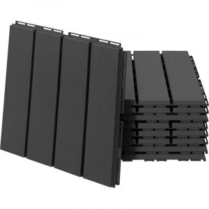 Caillebotis - Dalles terrasse - Lot de 9 - embo&icirc;tables, Installation tr&egrave;s Simple - Petits Carreaux Composite Plastique Imitation Bois Noir