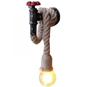 Appliques murales industriel R&eacute;tro Tuyau et Corde de chanvre 80 cm,Luminaire &eacute;clairage E27 Pour D&eacute;coration Restaurant Caf&eacute; bar - 1 Lampe