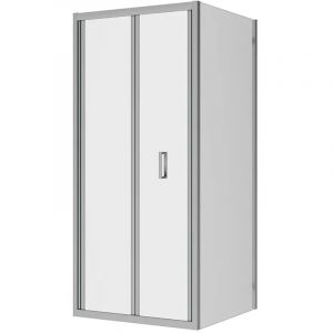 Cabine de douche 80x70 cm Angulaire Ouverture Livre avec Paroi Fixe Profilés Aluminium Chrome Verre Transparent 6mm h190 - Réversible Mod. Capri