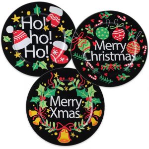 ASSIETTE DE NO&Euml;L PLASTIQUE D&Eacute;CORATIVE NOIRE 3 MOTIFS 33cm