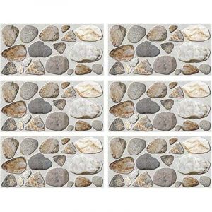 6 Feuilles De Galets Stickers Muraux Vinyle Auto- Adh&eacute;sif Amovible Mur De Galets Peintures Murales pour La Cuisine Salle De Bains 30X15cm