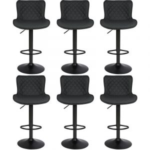 Lot de 6 Tabouret Bar Chaise de Bar Pivotants avec Dossier Tabourets de Bar Réglable en Cuir pu pour Bar îlot de Cuisine Comptoir Noir