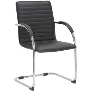 D&eacute;coshop26 - Chaise visiteur fauteuil de bureau avec accoudoirs assise en pvc noir pi&egrave;tement luge m&eacute;tallique 100003420
