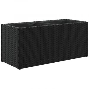 Jardini&egrave;re bac lit sur&eacute;lev&eacute; plantes fleurs terrasse jardin avec 2 pots 72 x 30 x 32 cm r&eacute;sine tress&eacute;e noir