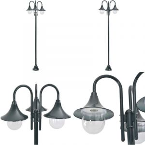 Lampadaire de jardin E27 220cm Aluminium 3 lanternes Vert foncé - Lampadaire De Jardin - Lampadaire Exterieur - Éclairage Extérieur - Luminaire