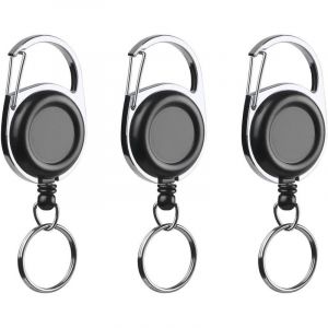 Porte-cl&eacute;s r&eacute;tractable robuste Enrouleur Porte-Cl&eacute; R&eacute;tractable Mousqueton Clip Cl&eacute; avec Cordon en Fil D'acier Multioutil pour Homme Cl&eacute;s Carte