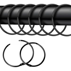Lot de 24 Anneaux de Rideau &agrave; Ouvrir - 50mm - Anneaux Ronds - Pinces m&eacute;talliques pour Rideaux et tringles &agrave; Rideaux - Noir