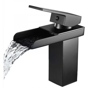 Jormftte - Mitigeur de lavabo Cascade Robinet Salle Bain Noir Chromé Robinet Lavabo en Laiton Monotrou Sur Plage Robinetterie Salle de Bains Design