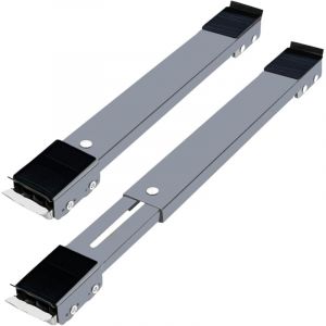 Support de base pour machine &agrave; laver, support mobile, rangement d'appareils, roulettes t&eacute;lescopiques, gris sur roues noires.