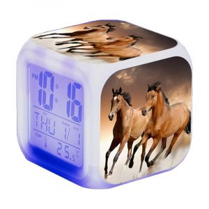 Réveil cheval - Alarme animale - led - Avec lumière - Brillant dans la nuit - Pour enfants et adultes - Cadeaux D'anniversaire pour Adultes - white