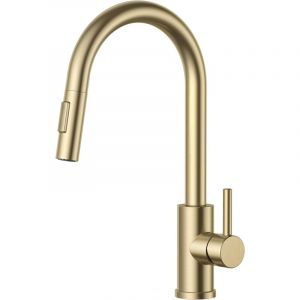 Aafgvc - Robinet Cuisine, Mitigeur Cuisine Douchette Evier Cuisine Pivotant à 360° d'Évier à Arc Élevé Pulvérisateur Escamotable 2 Modes, Or Brossé