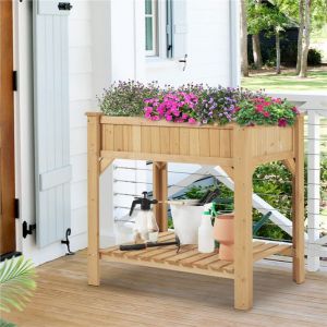 Yaheetech Carr&eacute; Potager sur Pied Exterieur Table de Rempotage Jardini&egrave;re Sur&eacute;lev&eacute;e Carr&eacute; &agrave; Plantes en Bois Trous de Drainage Pour L&eacute;gumes ou Fleurs