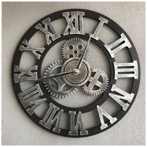 3D grande horloge murale silencieuse en bois r&eacute;tro classique horloge murale &agrave; engrenages r&eacute;tro horloge &agrave; chiffres romains salon steampunk europ&eacute;en