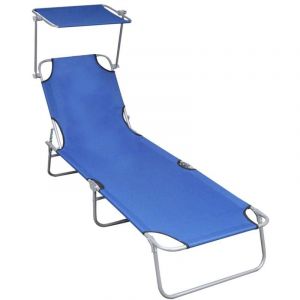 Maison Chic - Chaise longue pliable-Bain de soleil-Transat de relaxation avec auvent Bleu Aluminium 442225