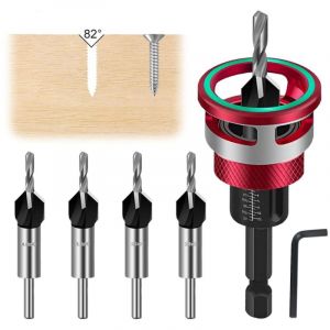 Foret Bois 4 Pces Frai Conique &agrave; Lamer Se,Per&ccedil;age Pr&eacute;cis Fraise &agrave; Lamer &agrave; queue Hexagonale 1/4",Fraise &agrave; Lamer Pour Bois Avec But&eacute;e de