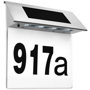 Num&eacute;ro de maison solaire en acier inoxydable avec 4 LED fortes, num&eacute;ro de maison avec lampe solaire LED, applique murale ext&eacute;rieure avec num&eacute;ro de