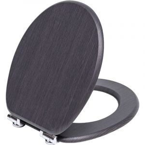 TODOT Abattant WC avec Frein de Chute Silencieux, Si&egrave;ge de Toilette en MDF Imitation Bois Naturel, Charni&egrave;res Inox/Zinc Ajustables, Compatible