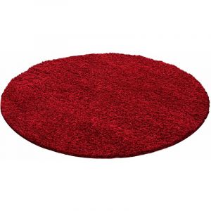 Life - Tapis Rond Shaggy Uni Poils Longs Tapis Salon Chambre (Rouge - 160x160cm)