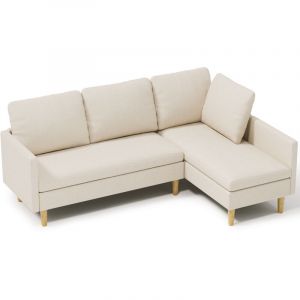 Canap&eacute; Modulable Bealife Canap&eacute; d'angle Rev&ecirc;tement en Lin Scandinavie Structure en Bois et M&eacute;tal Pieds en Bois avec 2 Coussins d'assise et 4 Coussins