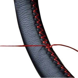 Couvre Volant en Cuir Souple sur Le Volant de la Voiture avec Aiguille et Fil Accessoires int&eacute;rieurs Rouge