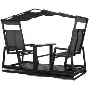 Balancelle de jardin 4 places en aluminium &ndash; R&eacute;sistante aux rayures et &agrave; la rouille &ndash; Table int&eacute;gr&eacute;e pour boissons &ndash; 223x112x192 cm &ndash; Sojag