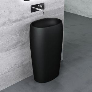 Mai&mai - Lavabo &agrave; Poser au Sol Noir Mat 53,5cm Vasque sur Pied en R&eacute;sine Evier Lave Mains Salle de Bain sans Trop-plein Col32