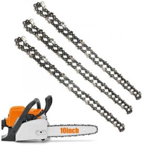 Lot de 3 Cha&icirc;nes d'&Eacute;lagueuse sur Perche pour Guide-Cha&icirc;ne de 10" (25 cm), 40 Maillons d'Entra&icirc;nement, Faible Rebond, Compatibles avec Black & Decker,