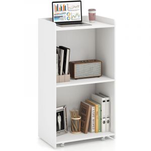 Pupitre Roulant, Podium de Pr&eacute;sentation avec 2 &Eacute;tag&egrave;res, Chariot pour Ordinateur Portable, Comptoir d'Accueil, 4 Roulettes pour Bureau, &Eacute;cole, Blanc