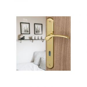 Ouvre&D&eacute;co - 2 poign&eacute;es de porte EVA entr&eacute;e de cl&eacute;, laiton poli entraxe 195 mm