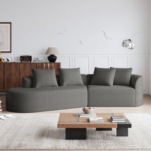 Canap&eacute; d'angle, canap&eacute; 4 places, canap&eacute; incurv&eacute; &eacute;voquant un nuage avec 4 coussins, en tissu, gris fonc&eacute;