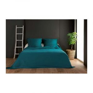 Linder - Jeté de lit bleu canard capitonné style boutis - 250x260cm - Bleu canard