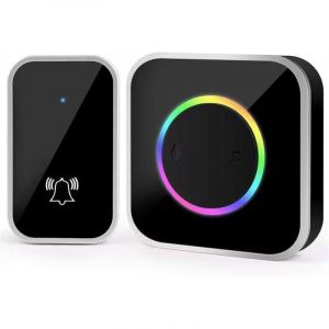 Sonnette sans fil, carillon ext&eacute;rieur &eacute;tanche IP44 200-300 m&egrave;tres, 45 m&eacute;lodies et 4 niveaux de volume, kit carillon avec r&eacute;cepteur enfichable,