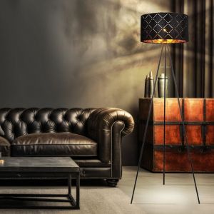 Globo - Lampadaire Lampadaire Lampe d'appoint Lampe de salon Lampe de chambre Lampe trépied, abat-jour textile 3 pieds or noir, 1x douille E27, DxH