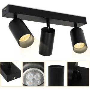 Tolletour - Spot de plafond tournante GU10 métal lustre plafond Plafonnier led noir Lampe à 3 flammes