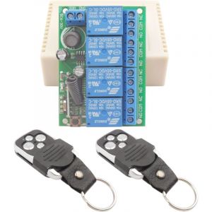 Commutateur de t&eacute;l&eacute;commande de relais sans fil DC 12V 24V 4 canaux 433Mhz RF 4CH Module r&eacute;cepteur de relais avec 2 &eacute;metteurs, t&eacute;l&eacute;commande, pour