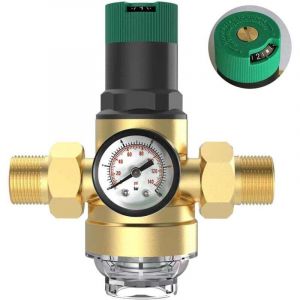 Reducteur de Pression Eau avec Manometre, Filtre &agrave; Eau Raccord Domestique 3/4 R&eacute;ducteur de Pression R&eacute;utilisable Pr&eacute;-filtre Filtre &agrave; S&eacute;diments