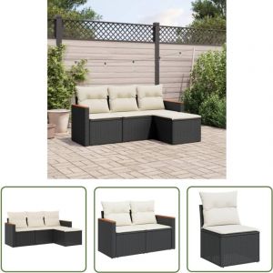 Salon de jardin 4 pcs avec coussins noir résine tressée - Ensemble Salon De Jardin - Mobilier De Jardin - Salon Extérieur - Résine Tressée - Fauteuil