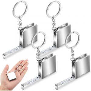 Mini m&egrave;tre ruban porte-cl&eacute;s en m&eacute;tal, jusqu'&agrave; 100 cm (4,33 pieds), petit porte-cl&eacute;s t&eacute;lescopique (lot de 4, argent)