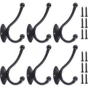 Lot de 6 crochets de rangement pour porte-manteau r&eacute;tro (noir)