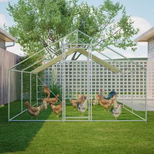 Poulailler en m&eacute;tal 3x6 m avec structure d&rsquo;escalade, voli&egrave;re professionnelle avec toit et cadre renforc&eacute;, grande voli&egrave;re pour poules, oies et petits