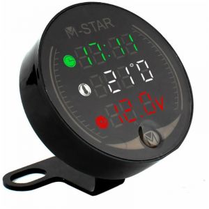 Testeur et D&eacute;tecteur de Tension 4-en-1 pour Moto/ATV &ndash; Voltm&egrave;tre LED Num&eacute;rique avec Horloge, Thermom&egrave;tre et Chronom&egrave;tre &ndash; Affichage Haute Pr&eacute;cision