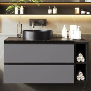 Meuble sous vasque simple-Sous-lavabo suspendu-80 cm-Design moderne-Couleur noir-gris-C&eacute;ramique-Sans robinet-80x44x48.5cm