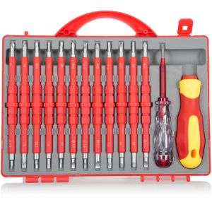 TONYSA PENGGONG 14 pi&egrave;ces Kit Tournevis Isol&eacute;, Coffret Tournevis Aimant&eacute; Electricien,Comprend 12 tournevis isol&eacute;s + 1 stylo de test + poign&eacute;e 9714B,