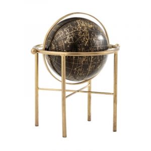 Paris Prix - Globe Terrestre sur Pied 'Vintage' 36cm Or & Noir
