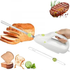 Couteau &agrave; d&eacute;couper &eacute;lectrique rechargeable, couteau &agrave; pain sans fil, coupe-pain et trancheuse &agrave; viande avec 2 lames de 20 cm en acier inoxydable,
