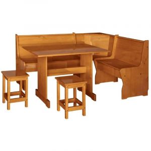 Ensemble d'angle coin repas en pin massif coloris miel - Longueur 172 x Profondeur 132 x Hauteur 86 cm