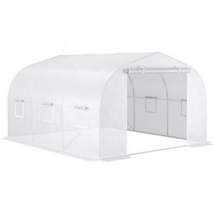 Serre de jardin tunnel. Sunday. 3,5 m (L) x 3 m (l) x 2 m (H). Porte + 6 fen&ecirc;tres enroulables. Acier galvanis&eacute;. B&acirc;che en poly&eacute;thyl&egrave;ne haute densit&eacute;.